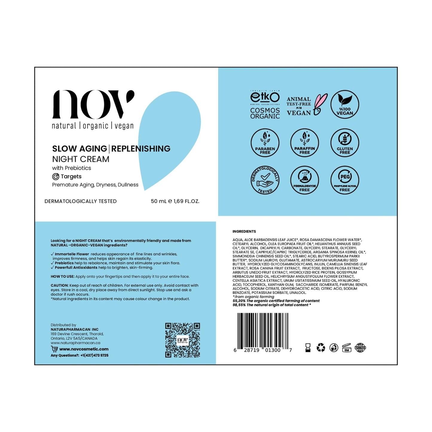 NOV Slow Aging Replenishing Night Cream - Face Moisturizer with Rose Hip Oil - Moisturizer Face Cream to Reduce Fine Lines and Aging Spots - 1.69 oz