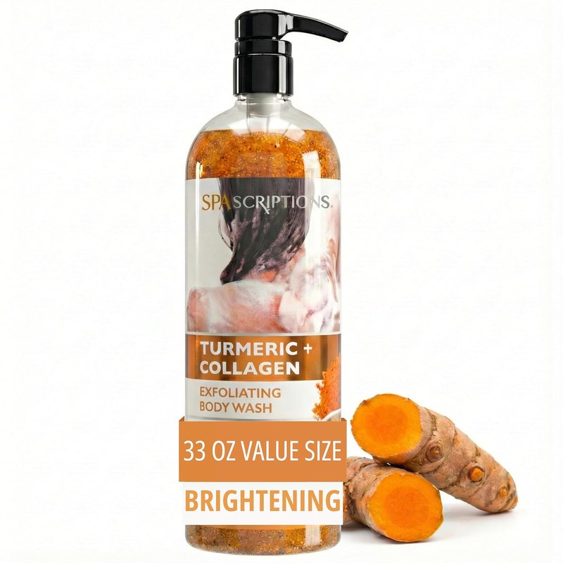 Turmeric & Collagen Body Wash - Brightening Exfoliating Shower Gel with Brown Sugar & Vitamin E | 33 fl oz