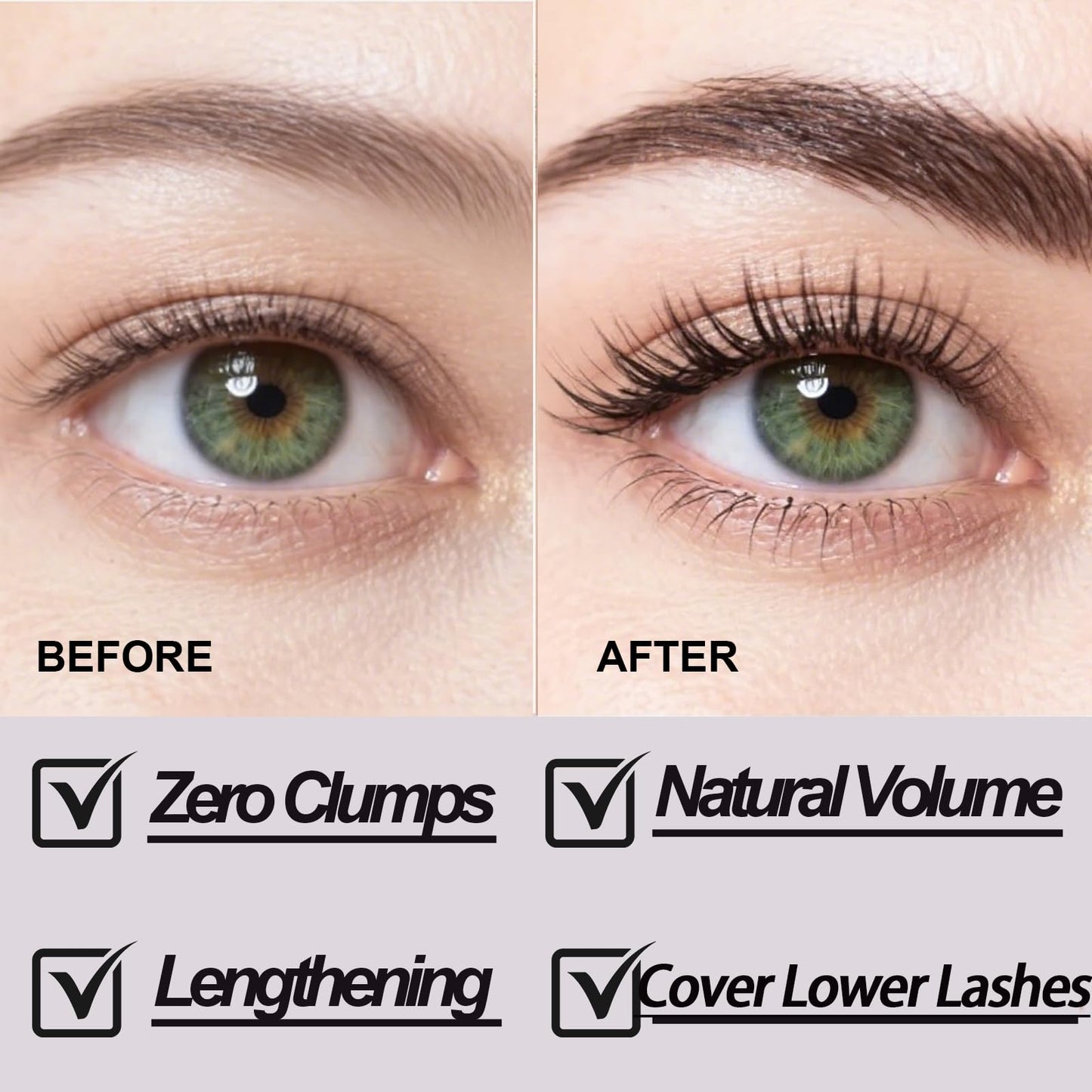 Black Washable Metal Mascara Wand, Waterproof Iron Wand Mascara for Thin Short Sparse Lashes, Natural Length Slim Volume Buildable Formula, Separated Lashes, Long Lasting Smudge-Proof No Flaking Tint