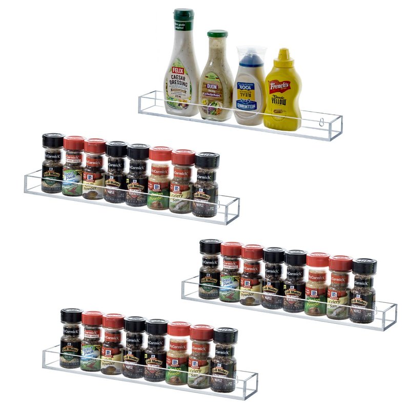 MyGift 16 Inch Wall Mounted Premium Clear Acrylic Nail Polish and Essential Oil Display Shelves, Kitchen Hanging Racks for Seasoning Shakers or Spice Jars, Set of 5