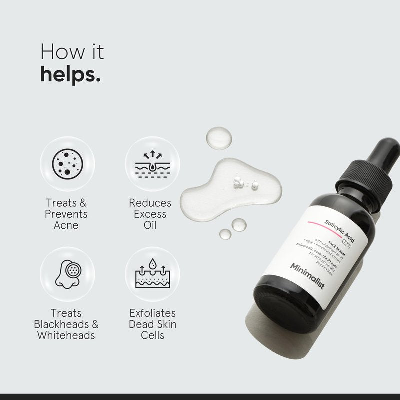 Minimalist Salicylic Acid 2% Face Serum for Acne, Oil Control & Open Pores | BHA Exfoliant for Blemish Prone Skin & Uneven Skin Tone | For Women & Men | 1Fl Oz/30ml