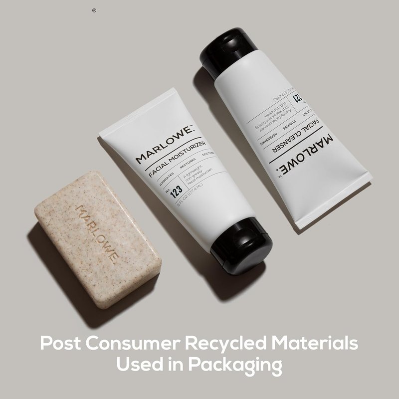 Marlowe Men's Skin Care Set - 3-Piece Exfoliating Scrub, Purifying Cleanser & Hydrating Moisturizer | Vegan Grooming Essentials