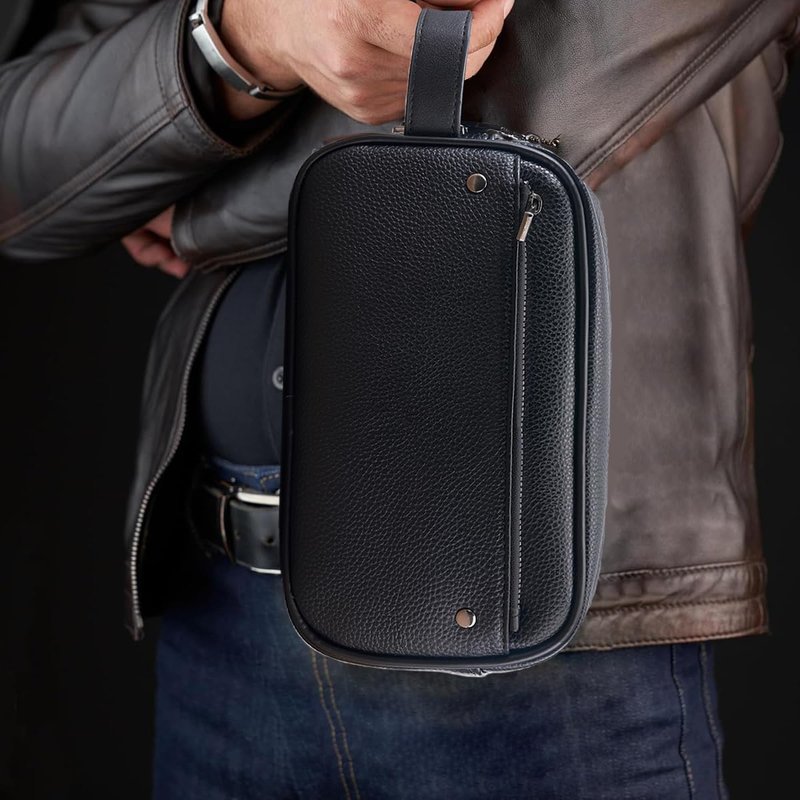 KAIDUCHKDC Small Mens Clutch Bag with Anti-Theft Lock - Travel Toiletry Bag for Men Trip Bathroom Hygiene Dopp Kit for Shaving Kit Organizer Essentials, Grooming