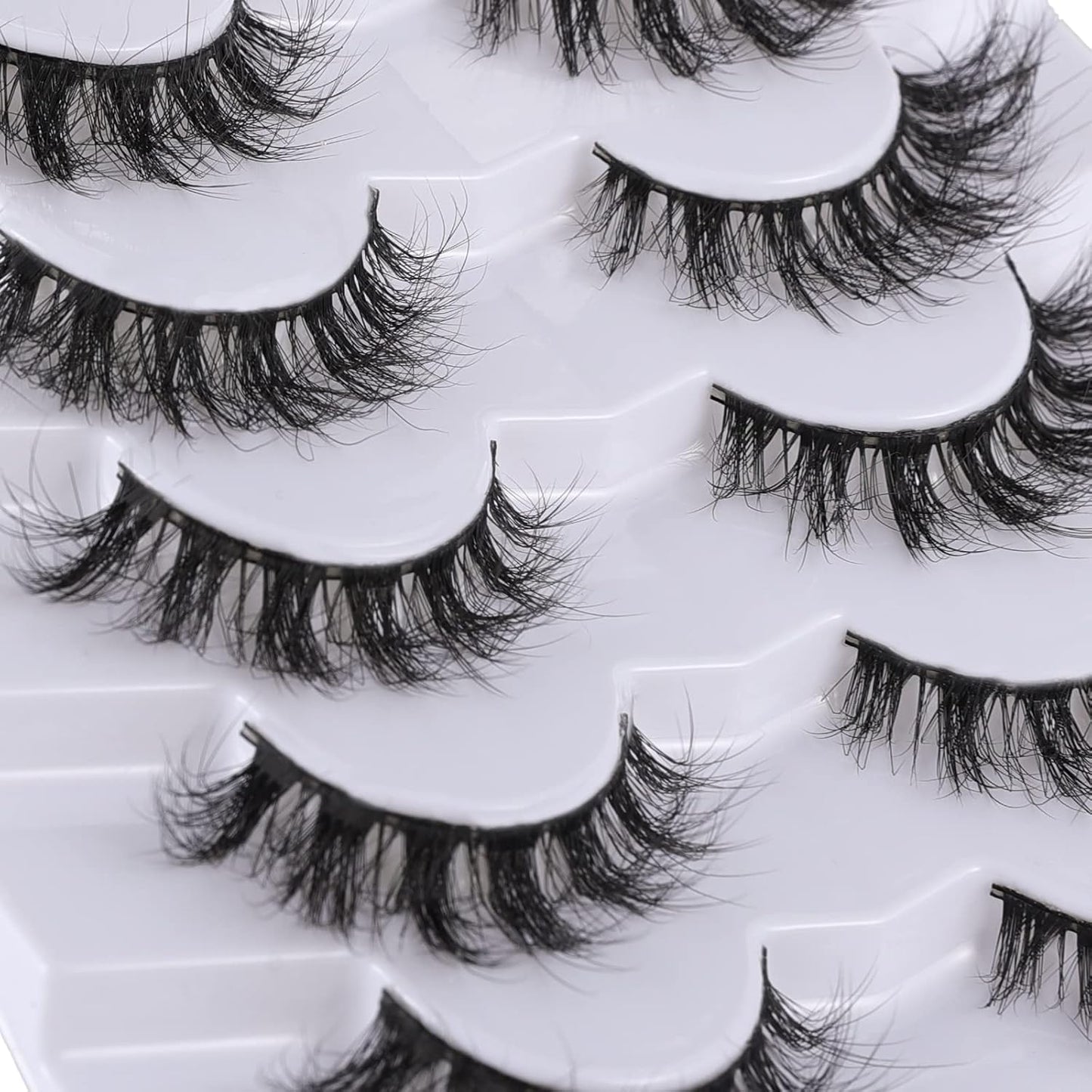 Lashes Eyelashes 8D Fluffy False Eyelashes Wispy Faux Mink Lashes Light Weight Fake Eyelashes Cat Eye Lashes 7 Pairs Pack, Black