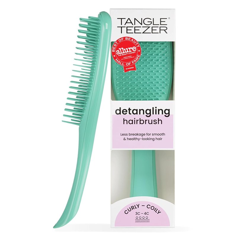 Tangle Teezer Ultimate Detangler Curly Hair Brush - Reduces Frizz & Breakage for 3C to 4C Hair | Aqua Green
