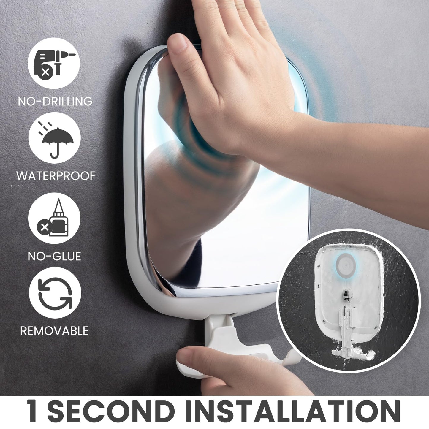 TAILI Shower Mirror Fogless with Razor Holder, Anti Fog Bath Mirror with Powerful Suction No-Drilling, Removable, Shatterproof, Wall Mounted