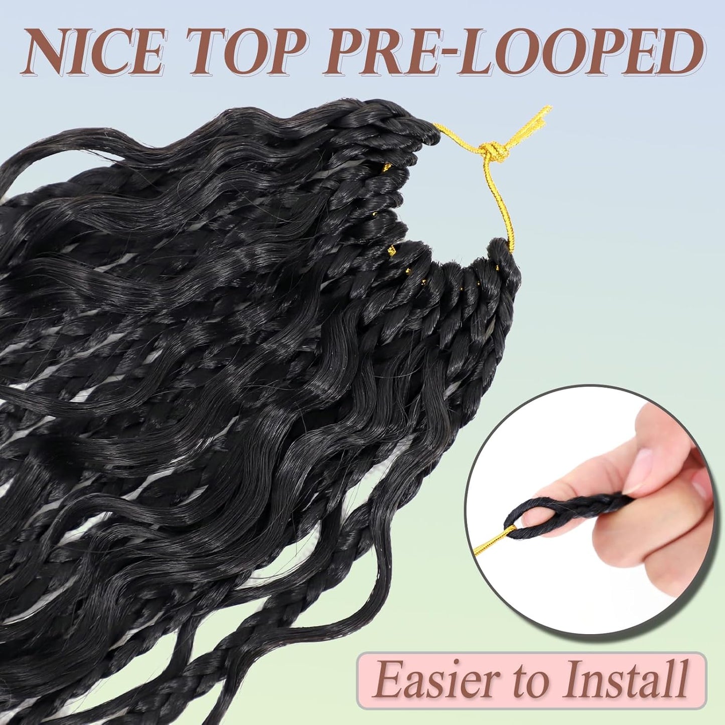 Goddess Box Braids Crochet Hair - 24 Inch Synthetic Braiding Hair with Curly Ends | 7 Packs, Pre-Looped (1B)