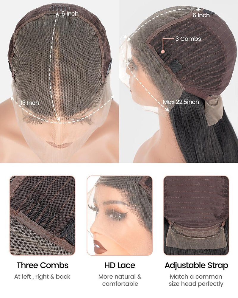 13x6 Lace Front Wigs Straight HD Lace Front Wigs Natural Black Straight Glueless Wigs Synthetic Pre Plucked Layer Frontal Lace Wigs for Women (Natural Black, 22inch)