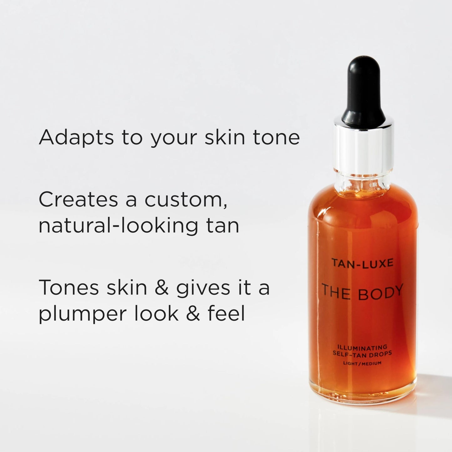 Tan-Luxe The Body: Illuminating Self Tan Drops – Light to Medium Body Tanner, Customizable Self Tanner, 0.5 fl. oz