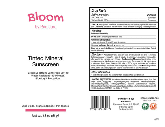 Bloom by Radiaura Tinted Mineral Sunscreen, SPF 40, Water Resistant, Blue Light Protection, 1.8 oz