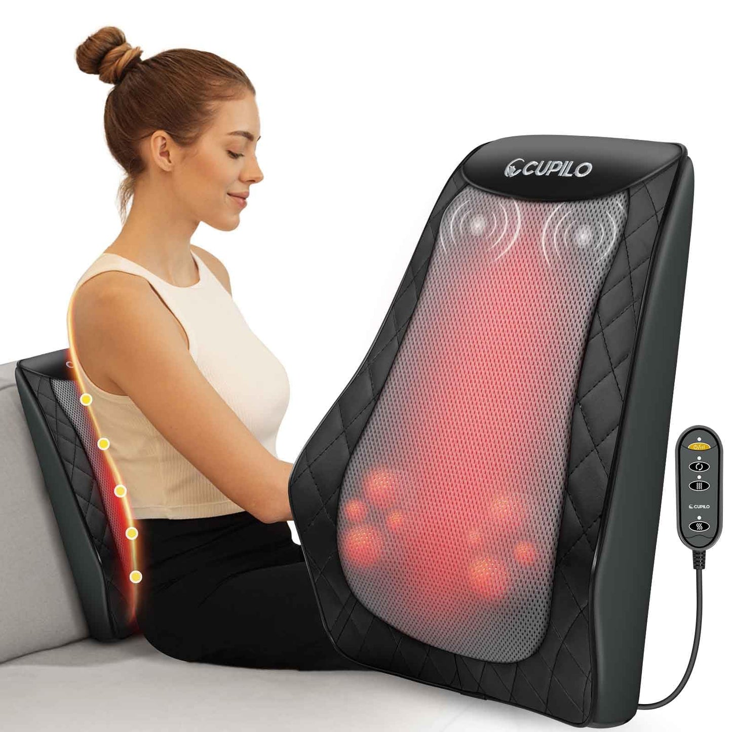 CuPiLo Back and Neck Massager, FSA Eligible HSA Store Massager for Pain Relief Deep Tissue, Heated Massage with Vibration, Massage Pillow for Neck, Back, Shoulder, Leg, Fathers Day Dad Gifts for Men