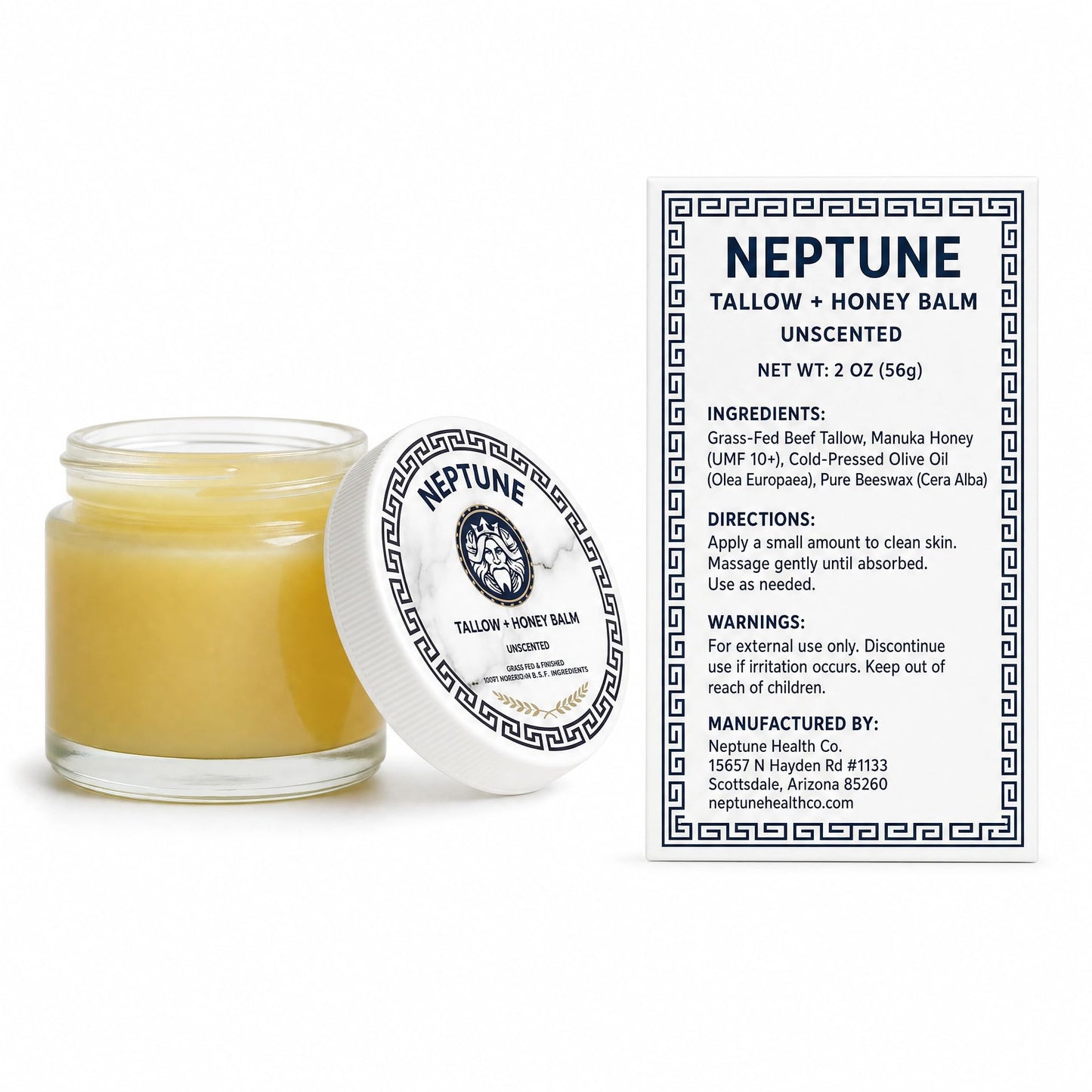 Tallow and Manuka Honey Balm, 2 oz, Unscented, Grass Fed Grass Finished, Face Cream, Body, Lotion, and Lip Balm