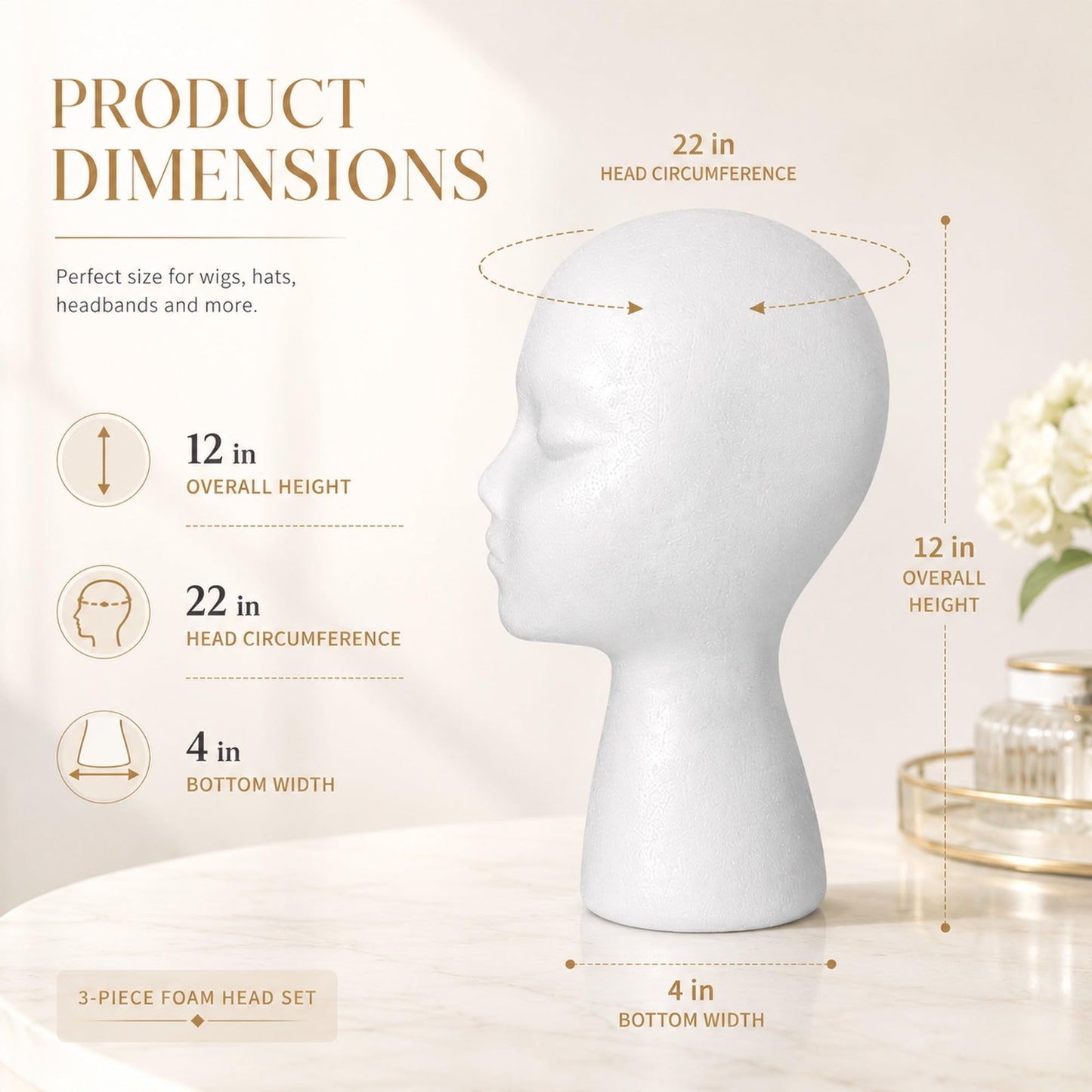 Smilco 11" 3 Pcs Wig Head - Tall Female Foam Mannequin Wig Stand and Holder for Style, Model And Display Hair, Hats and Hairpieces, Mask - for Home, Salon and Travel（3 Pieces）