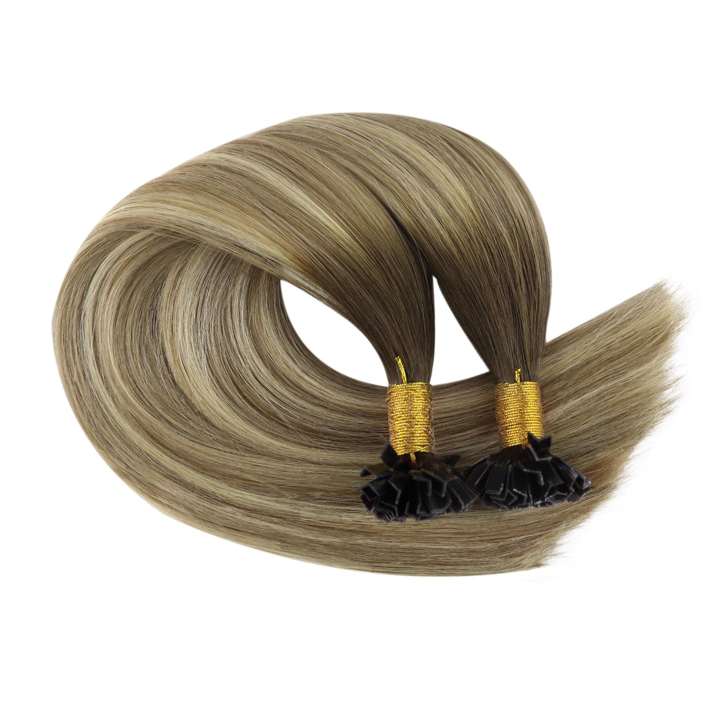 YoungSee Ktip Hair Extensions Human Hair Balayage K Tip Extensions Dark Brown Ombre Brown with Blonde 14 Inch Soft 50s/50g