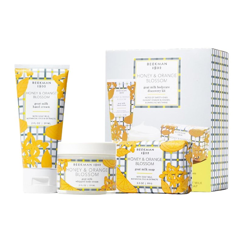 Beekman 1802 Honey & Orange Blossom Bodycare Minis | Set of 3 Scented Hydrating Essentials for Sensitive Skin