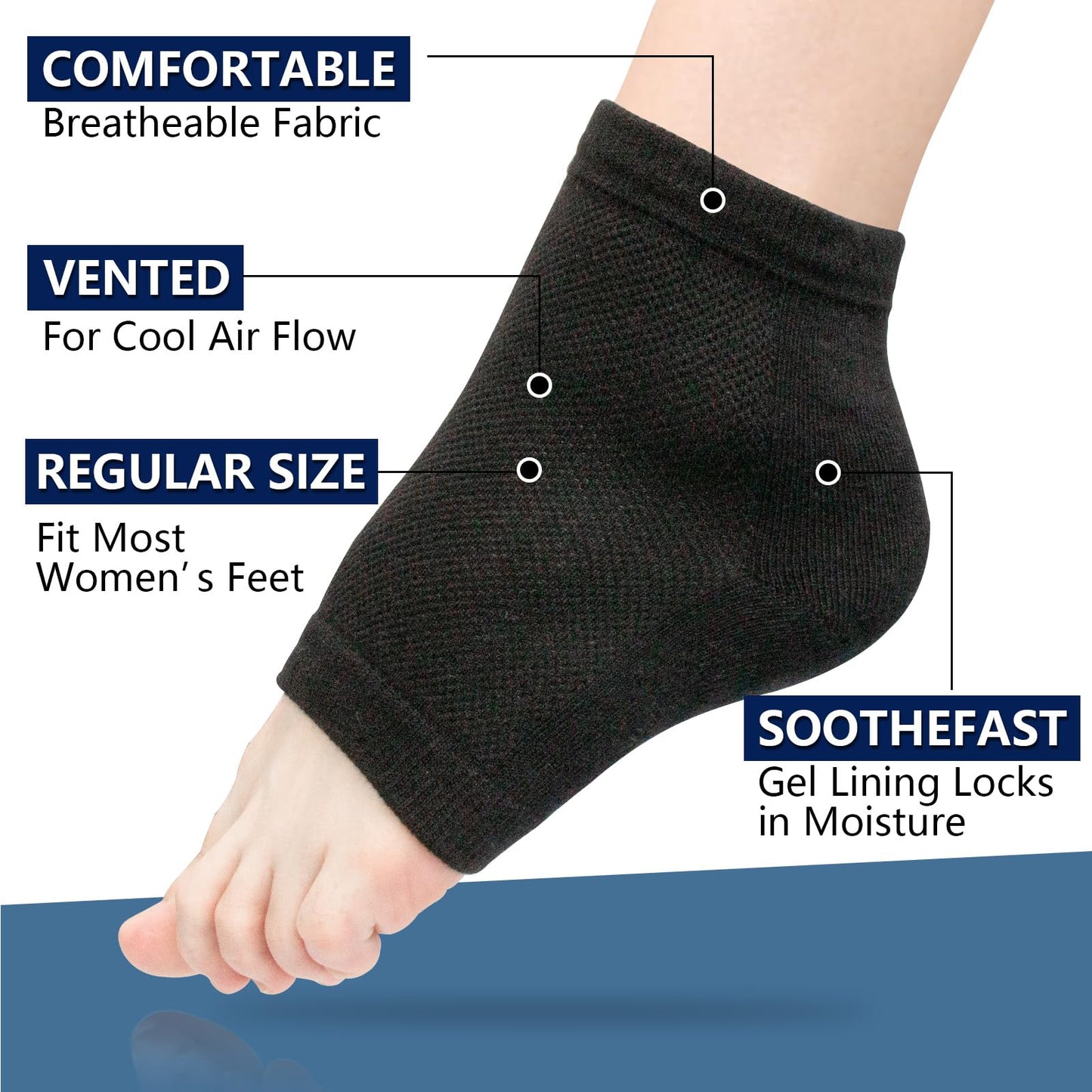 Yoosolle Health Moisturizing Gel Heel Socks for Dry Cracked Feet - 2 Pairs - Spa Socks for Cracked Heel Treatment - Heal Dry Heels - Night Care Skin - Foot Care for Women & Men (Regular, Black), Gery