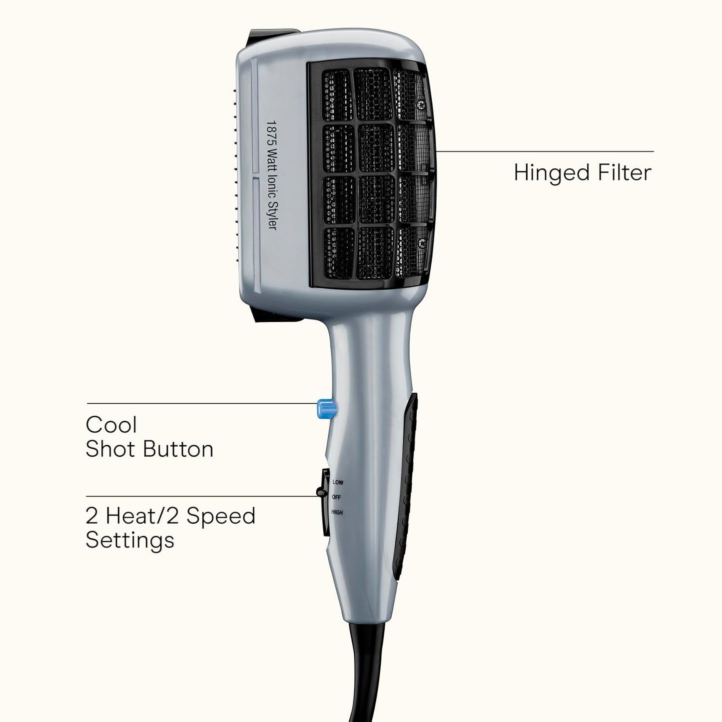 Conair 3-in-1 Hair Dryer - 1875W Ionic Blow Dryer with Styling Attachments | Detangle, Straighten & Volumize