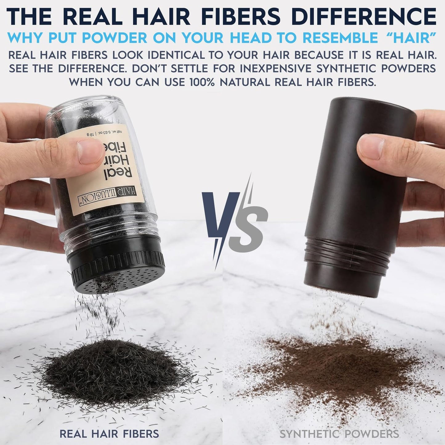Hair Illusion Black Real Fibers and Holding Spray for Women & Men - Natural Texture, Non-Synthetic Cover Up for Thinning Hair and Bald Spots - 18 Gram
