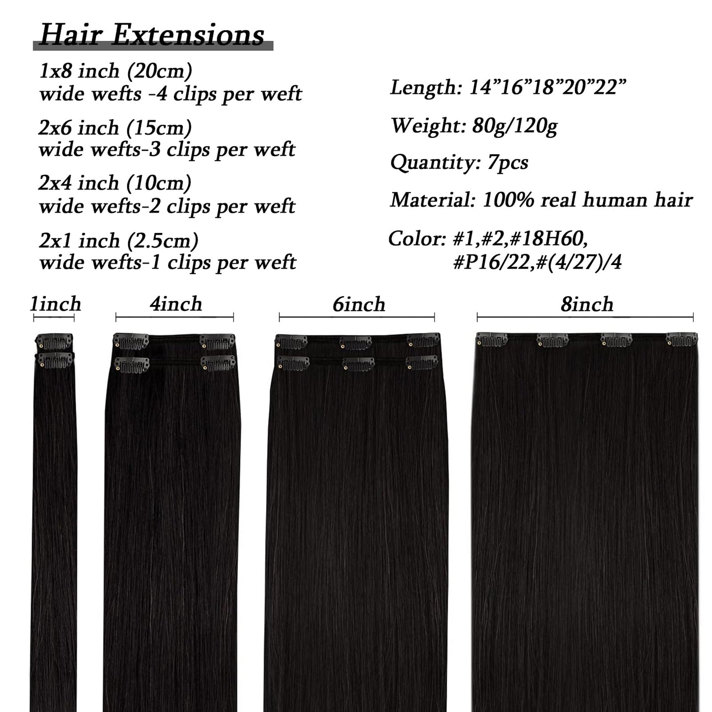 Savasana Clip in Hair Extensions Real Human Hair Straight 7 Pcs Long Black Hair Extensions Double Weft Thick Natural Black 14 Inch 80g