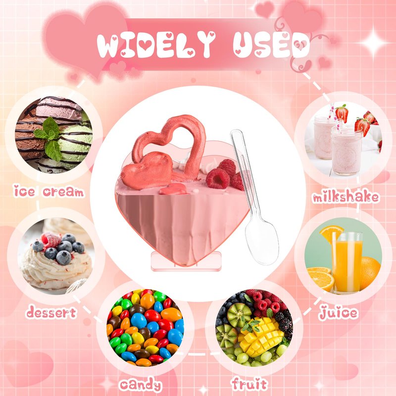 Ziliny Mini Heart Shaped Dessert Cups with Spoons 2.7 oz Valentine Day Plastic Appetizer Cup Clear Disposable Reusable Heart Shaped Bowl for Valentine Wedding Party Cakes Ice Cream(Pink,40 Set)