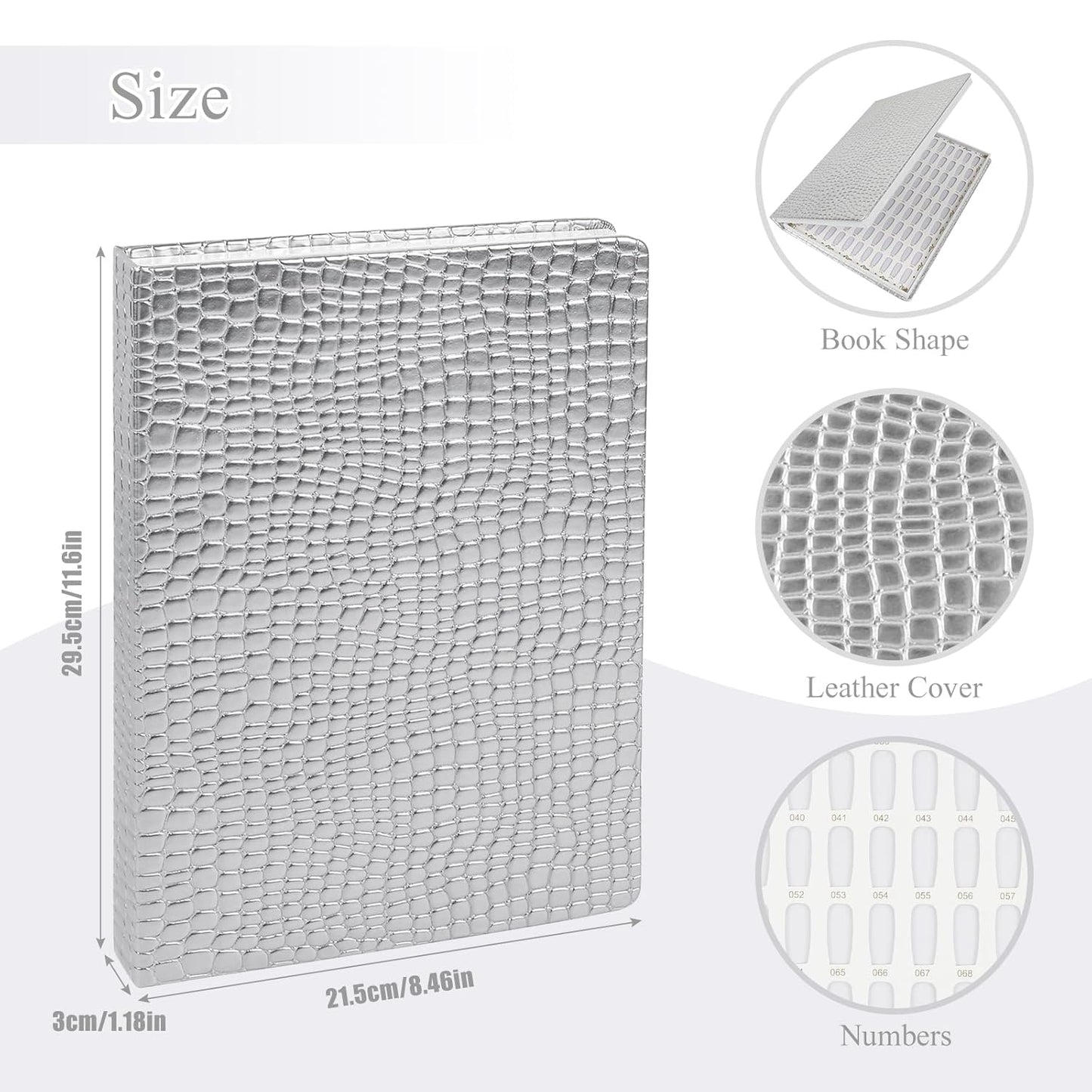 Nail Display Chart - 216 Colors Gel Polish Organizer with 240 False Nail Tips | Silver, 2 Pack