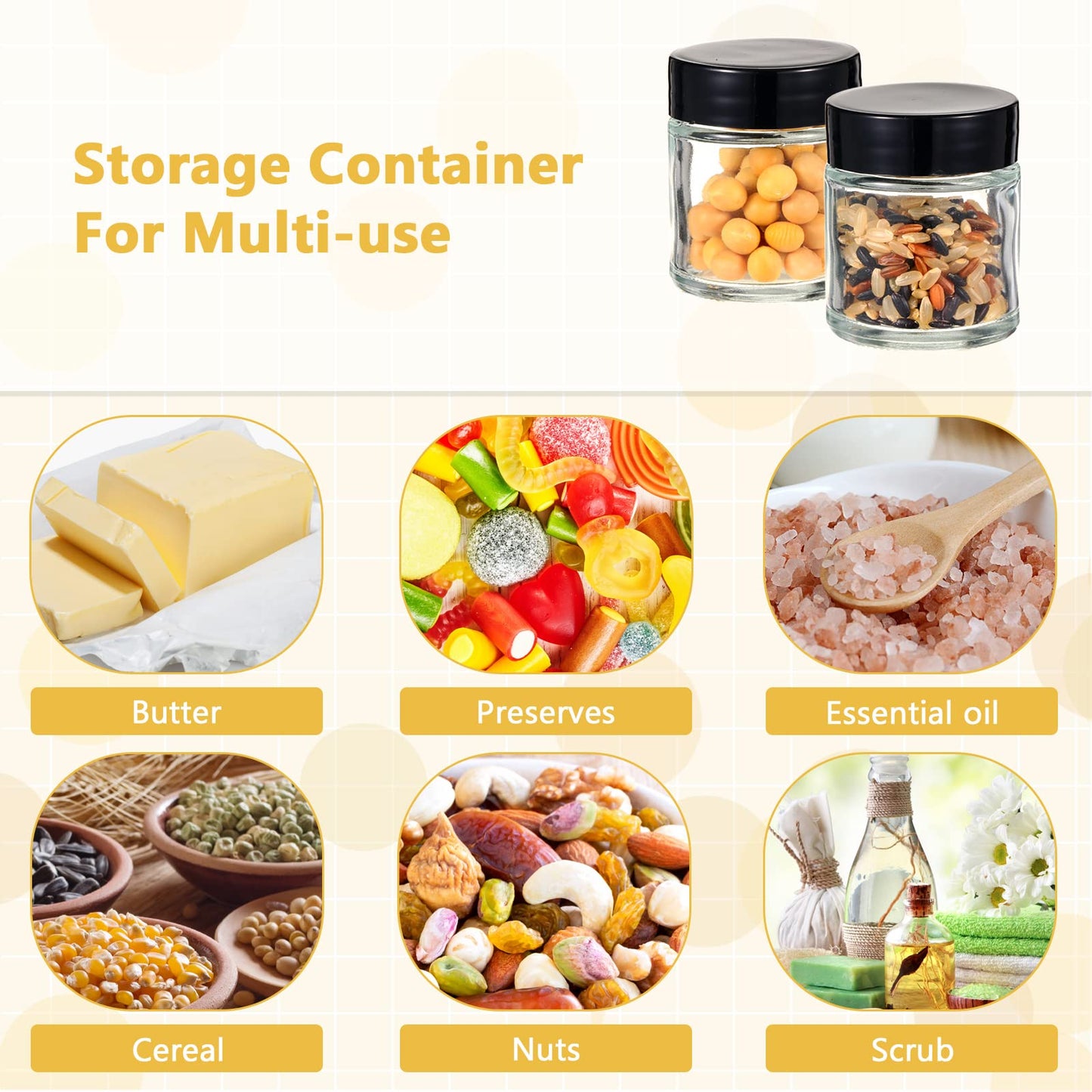 Aoriher 60 Pieces Glass Jars with Lids Clear Small Mason Empty Round Spice Wide Mouth Canning Storage Refillable Cosmetic Containers for Lotions Cream Powders (1 oz) clear and black HS-Aoriher-23870