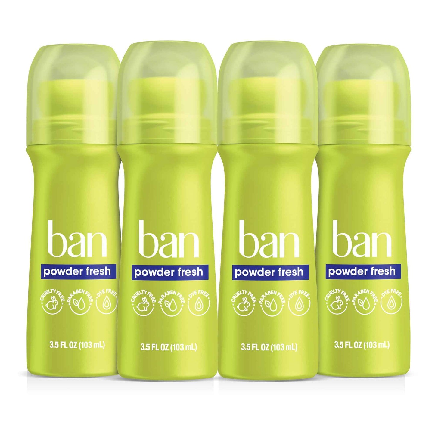 Ban Invisible Roll-on Antiperspirant Deodorant for Women and Men, 24-hour Underarm Odor & Sweat Protection, Powder Fresh, 3.5 Oz, Pack of 4