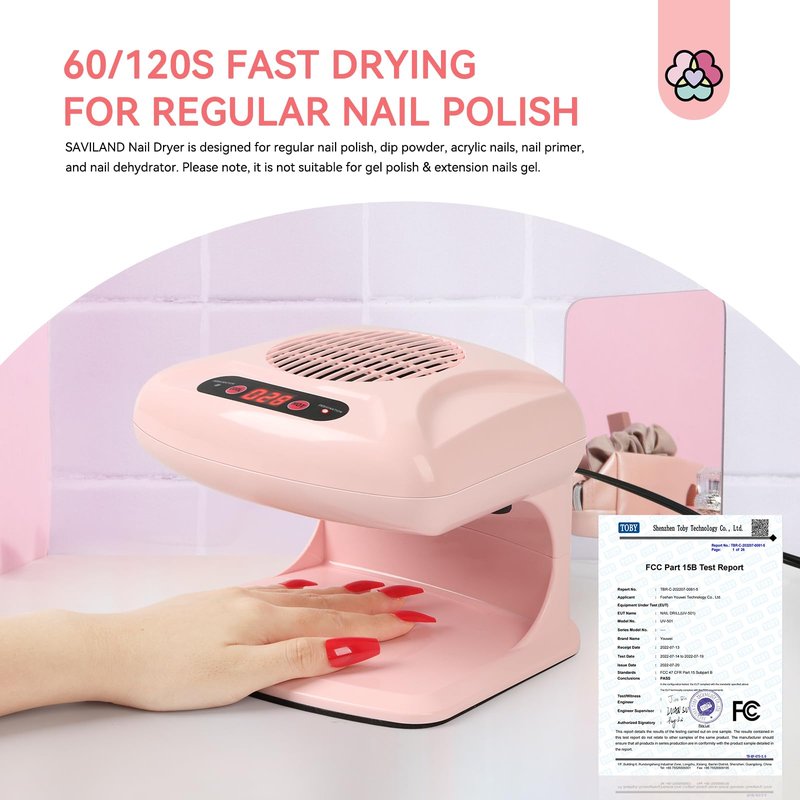 SAVILAND Nail Dryer Professional Upgrad: 3X Quick Drying Nail Dryer for Regular Polish Acrylic Dip Powder Nail Dehydrator Primer Nail Polish Dryer Fan with Hot & Cold Air Must Have Nail Tech Supplies