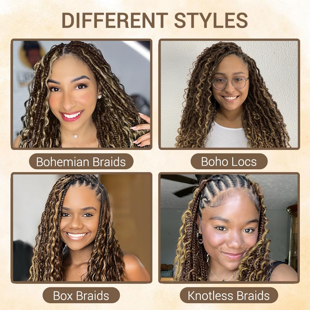 Human Braiding Hair for Boho Knotless Braids 1 Bundle 18 Inches 50g Deep Wave Bulk Human Hair for Braiding Hair Wet and Wavy 10A Brazilian Virgin Human Hair Balayage Brown to Blonde 4P27