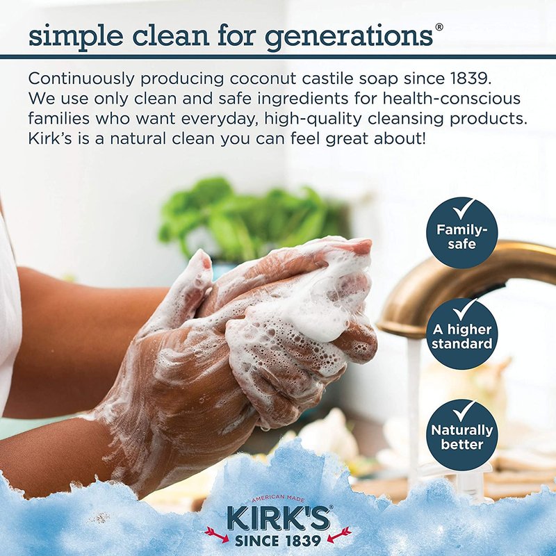 Castile Bar Soap by Kirkâ€™s | Clean Soap for Men, Women & Children | Premium Coconut Oil | Sensitive Skin Formula, Vegan | Fragrance-Free/Unscented | 4 oz. Bars - 12 Pack