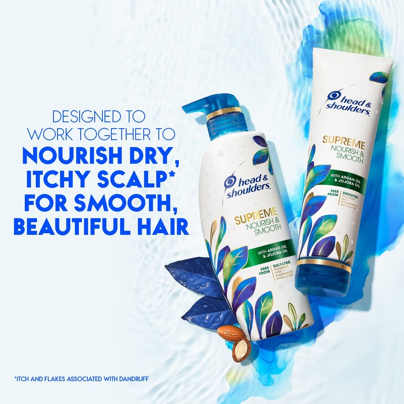 Head & Shoulders Anti-Dandruff Shampoo and Conditioner Set, Supreme Nourish & Smooth, 1% Pyrithione Zinc, Sulfate-Free, for Dry Scalp, Color-Safe, 11.8 fl oz & 9.4 fl oz