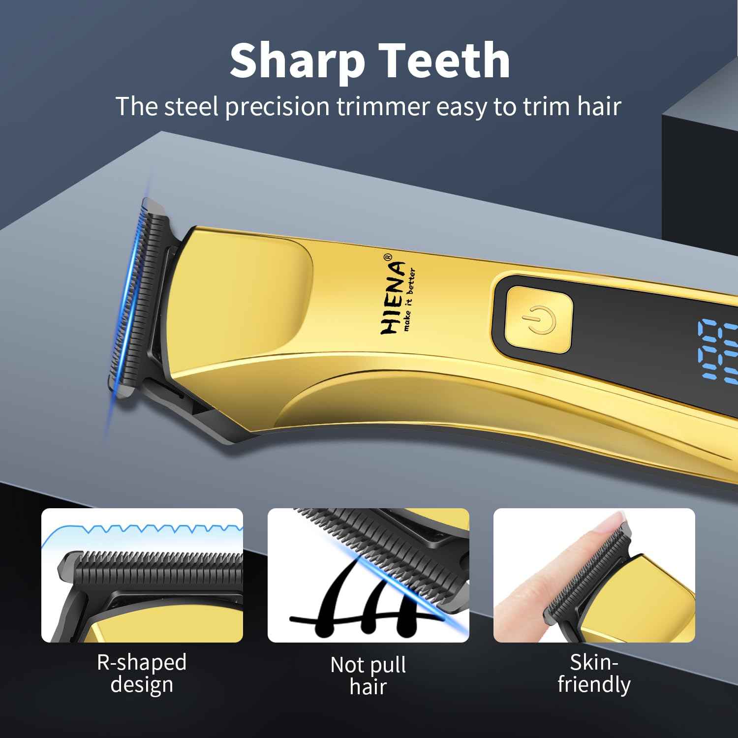 HIENA PRO Cordless Beard Trimmer for Men, Professional Electric T-Blade Beard Trimmer, USB Rechargeable Hair Cutting Clippers, Facial Grooming Tools with LCD Digital Display, Gifts for Men