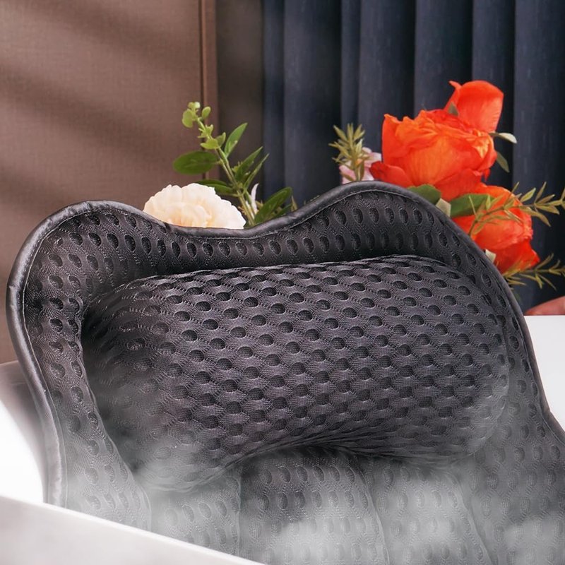 Bath Pillow for Tub - Ergonomic 4D Air Mesh Cushion for Head, Neck & Back Support | Quick-Drying & Machine Washable (Black)