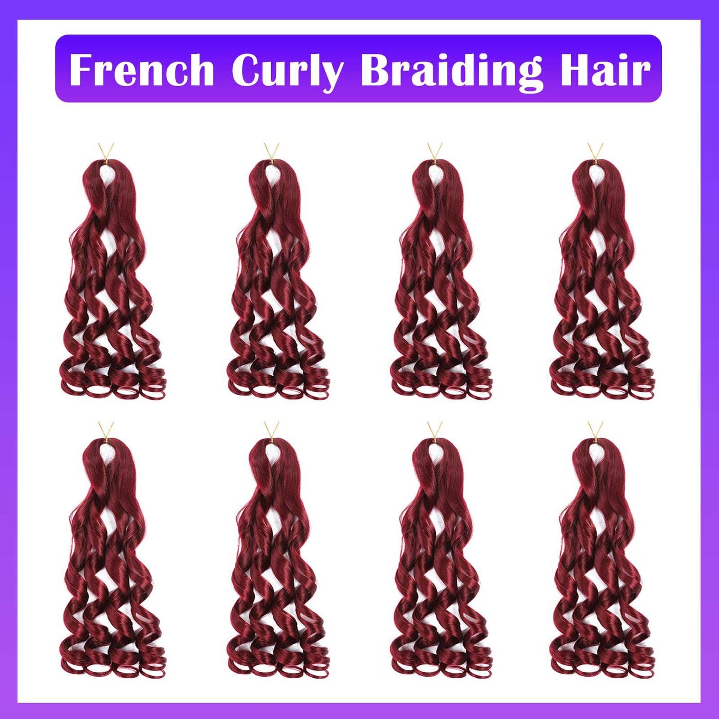 French Curly Braiding Hair 8 Packs Loose Wavy Braiding Hair Pre Stretched Bouncy Synthetic French Curl Braiding Hair Extensions for Women (Burgundy, 18 Inch)