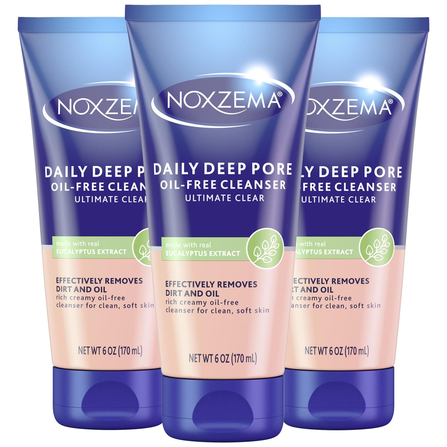 Noxzema Daily Face Wash, Oil-Free Deep Pore Cleanser 3-Pack – Ultimate Clear Skin Care, Oil, Dirt & Makeup Remover, 6 Oz Ea