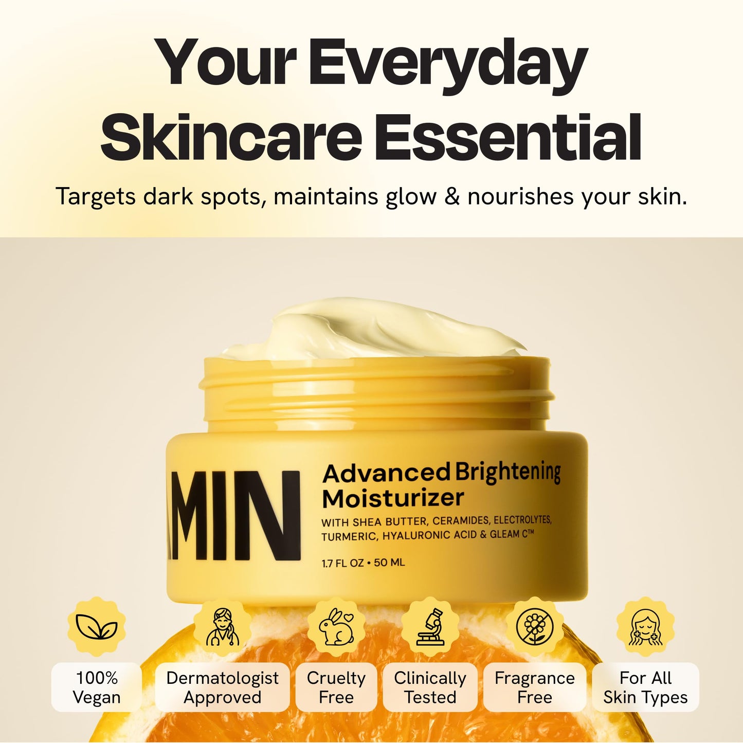 Gleamin Advanced Brightening Moisturizer 1.7fl oz Facial Cream, Shea Butter