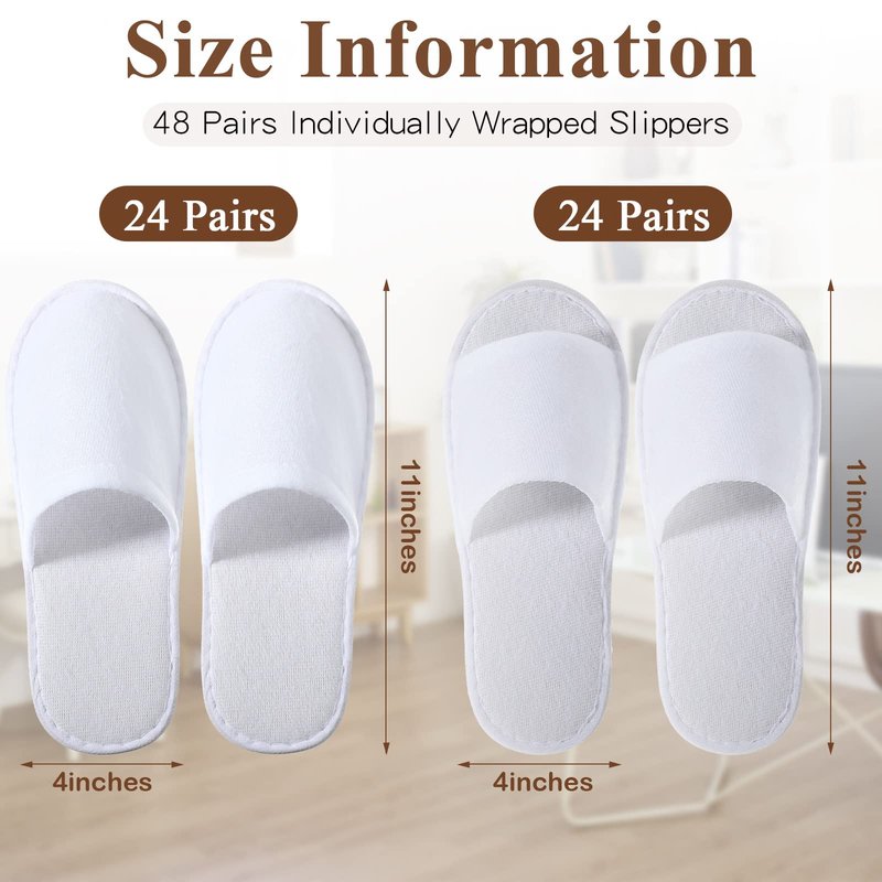 Coume 48 Pairs Disposable Slippers for Guests Bulk Soft Disposable Hotel Spa Slippers Open Toe and Close Toe White Non-Slip for Women Men Home Indoor Hotel Travel Wedding Party
