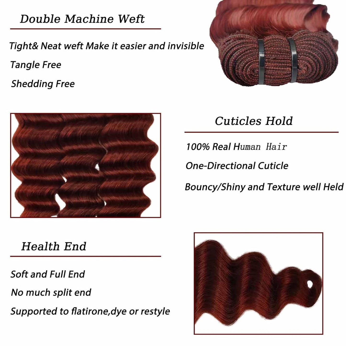 Reddish Brown Bundles Human Hair 10A Brazilian Loose Deep Wave Bundle (Reddish Brown 18Inch)