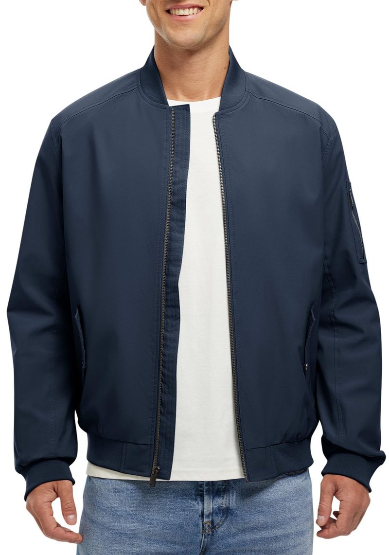 Rdruko Men's Bomber Jackets Lightweight Windbreaker Casual Stylish Fashion Coat Zip Up(Navy, US L)