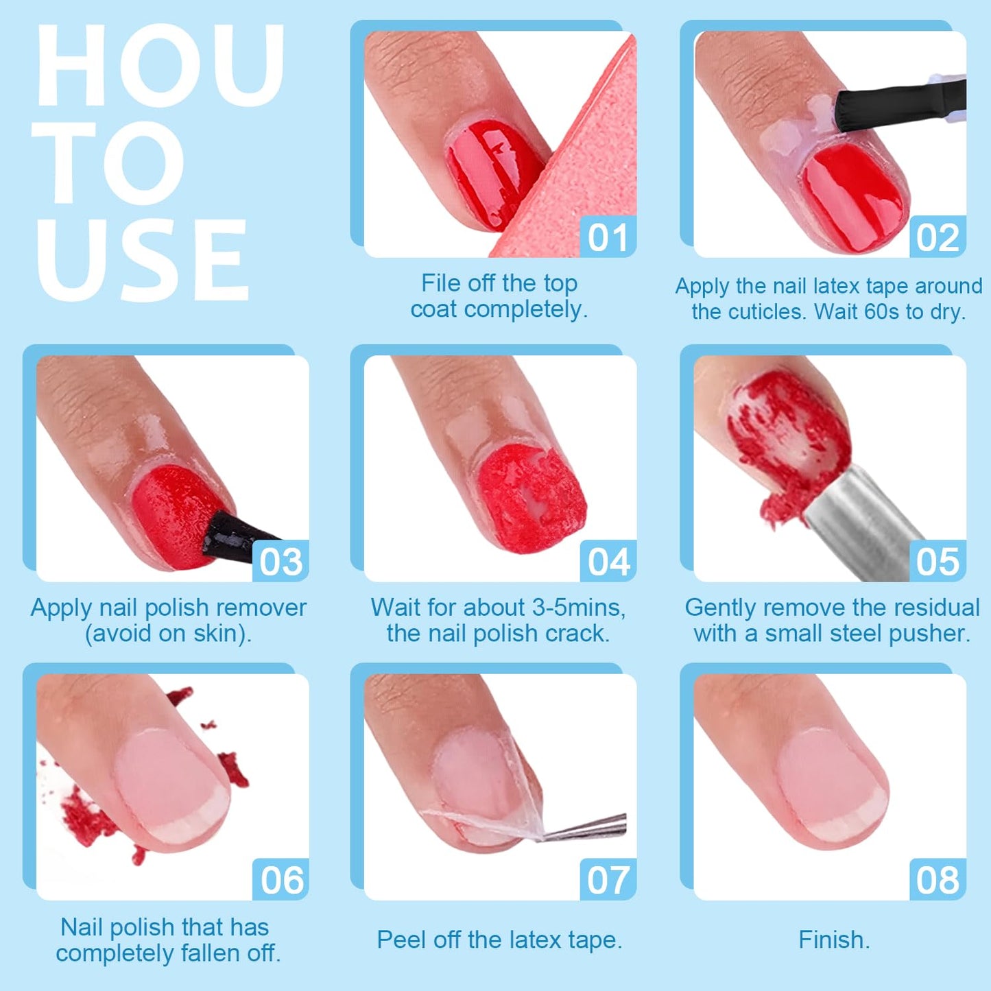 Quick Gel Nail Polish Remover Kit - Fast-Acting 15ml Formula | Includes Latex Tape, Mini Nail File & Cuticle Pusher