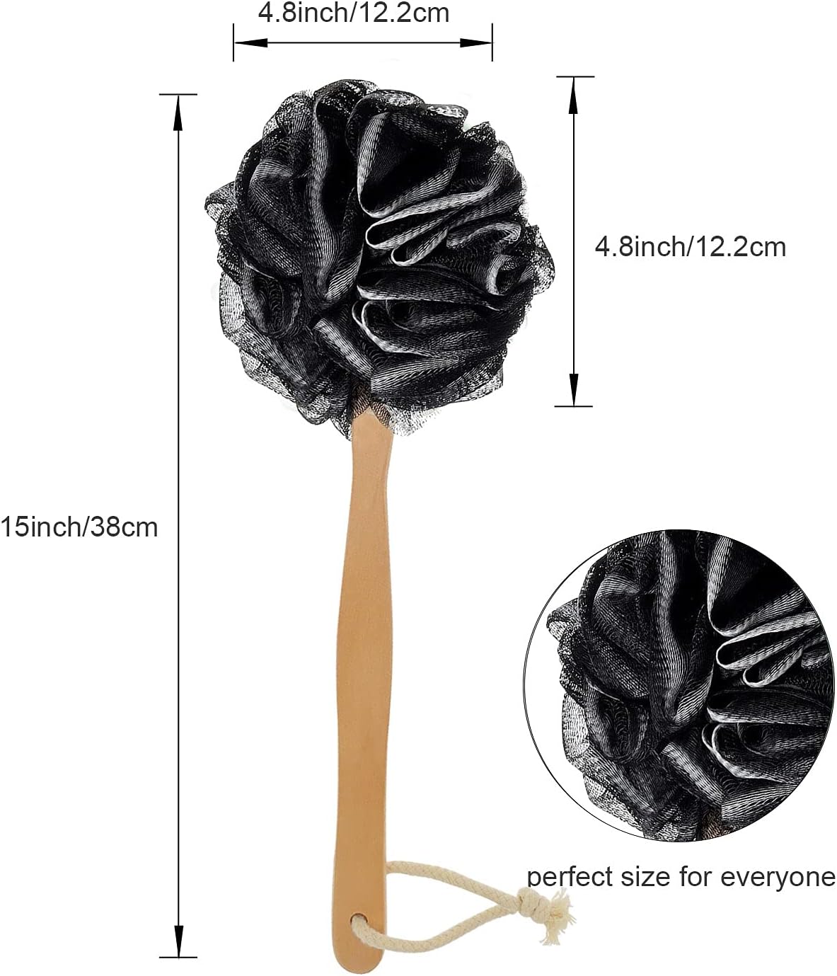 Loofah with Handle, Loofah on a Stick, Shower Sponge with Handle, Bath Brush, Shower Brush for Body, Back Scrubber for Shower, PE Soft Mesh Luffa for Men and Women