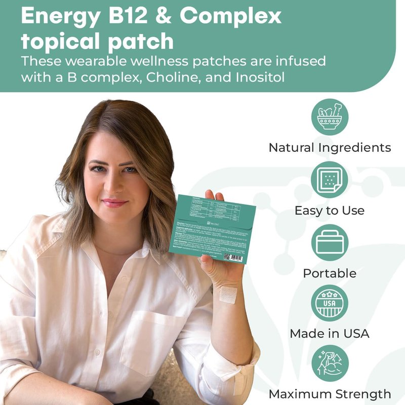 NUTRI-PATCH Energy B12 Complex Topical Patch - 30 Count with B Vitamins & Biotin for Enhanced Vitality