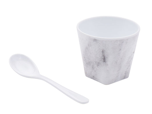 Sugar & Cloth Marble Melamine Dessert Cup and Spoon Set, 8-Piece, Service for 4