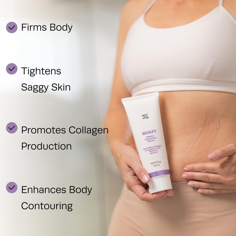 Hot Vita Sculpt Body Gel for Skin Firming & Smoothing – Lightweight Gel with Caffeine, Hyaluronic Acid & Vitamin C – Helps Improve Appearance of Skin Tone & Texture