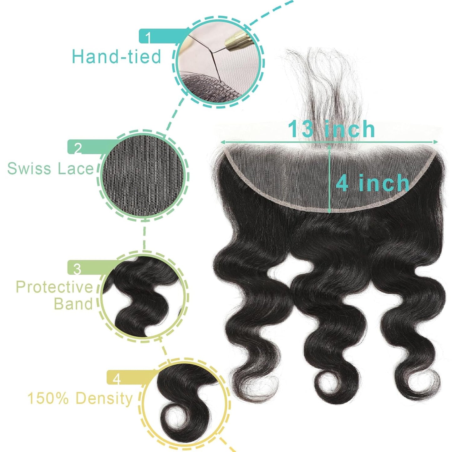 13 x 4 Lace Frontal Closure - Body Wave HD Transparent Lace Front With Bangs | 100% Remy Human Hair, 150% Density, Natural Color, 18 Inch