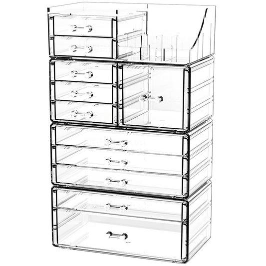 Acrylic Clear Makeup Organizer Countertop,Stackable Skincare Organizer for Vanity With 11 Drawer,Large Plastic Desk Accessories Organization,Bathroom Cosmetic Organizer Countertop for Beauty,Skin Care