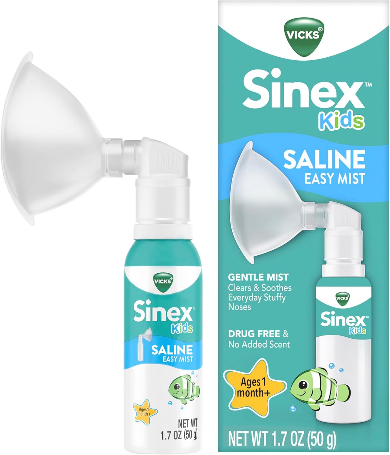 Vicks Sinex Kids Saline Mist - Drug-Free Nasal Relief for Stuffy Noses | Safe for Ages 1 Month+, 1.7 OZ