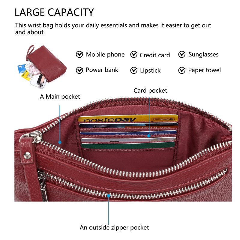 YONBEN PU Wristlet Clutch Coin Purse Makeup Pouch Cell Phone Wallet Purse Lightweight and Durable（Encore Red/Pu）