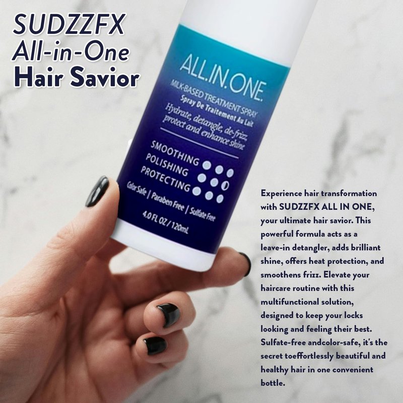SUDZZFX Leave-In Hair Detangler - Powerful Frizz Control & Shine | Color Safe, Sulfate Free, 4.0 Fl Oz