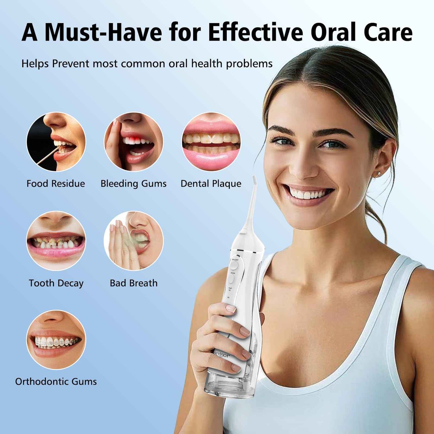 Leominor Water Dental Flosser Pick for Teeth, 300ML Portable Oral Irrigator Upgraded Tank Removable,IPX7 Waterproof, Rechargeable Travel Teeth Cleaner, Professional Electric Flossing (White)